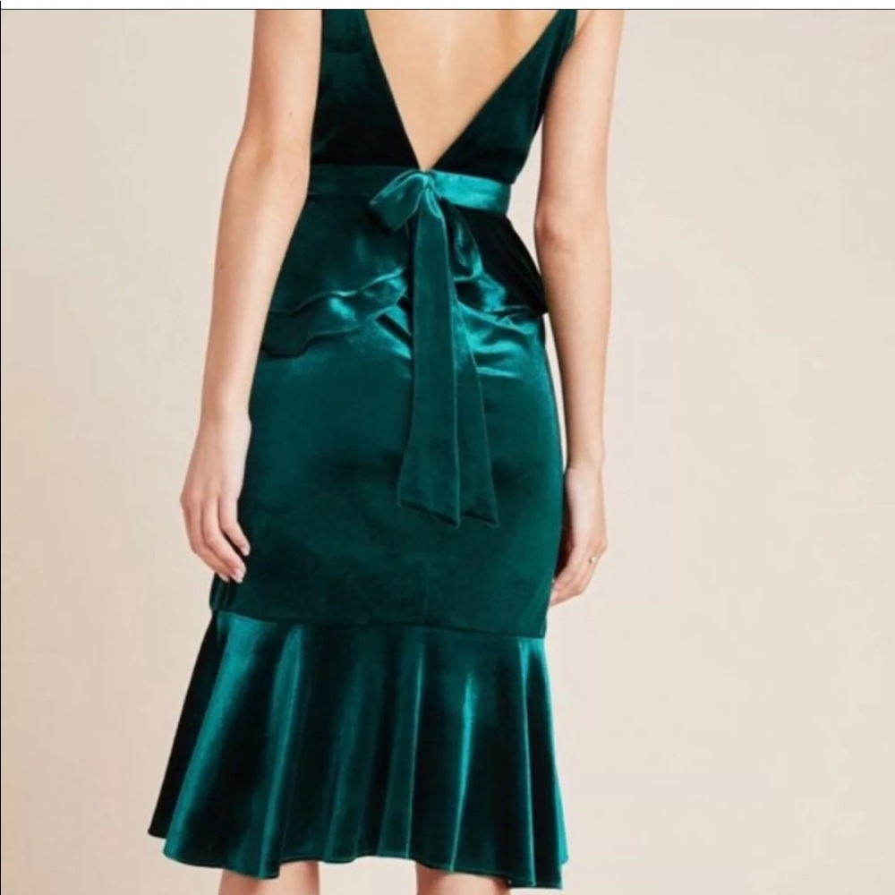 Yumi Kim Dominique Green Velvet Peplum Strappy Dress XSP - Picture 3 of 8